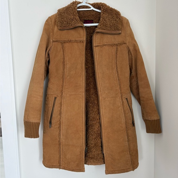 Vintage Cherry LA Women's Tan Genuine Leather Suede Teddy Jacket 80s 90s Y2K - Picture 2 of 4